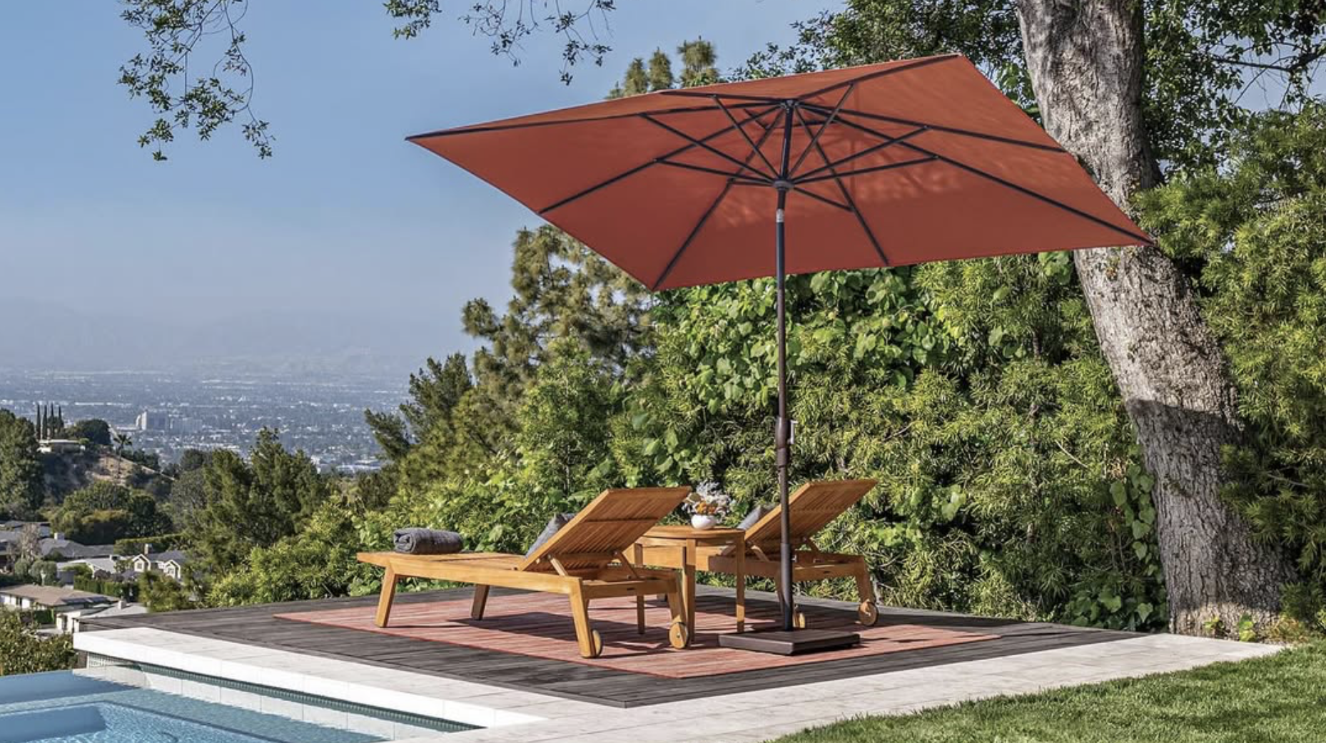 distinctly home patio umbrella PHI VILLA 15ft Large Outdoor with Base Included, Mint Green Made from high How to Get All-Day Shade